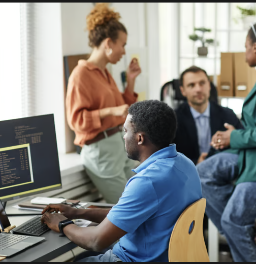 Team working together in an office